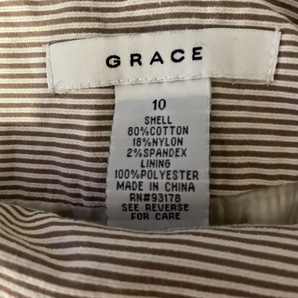 Grace Women Skirt Size 10 Tan White Pencil Stripes Cotton Blend Lined Classic - Picture 6 of 8